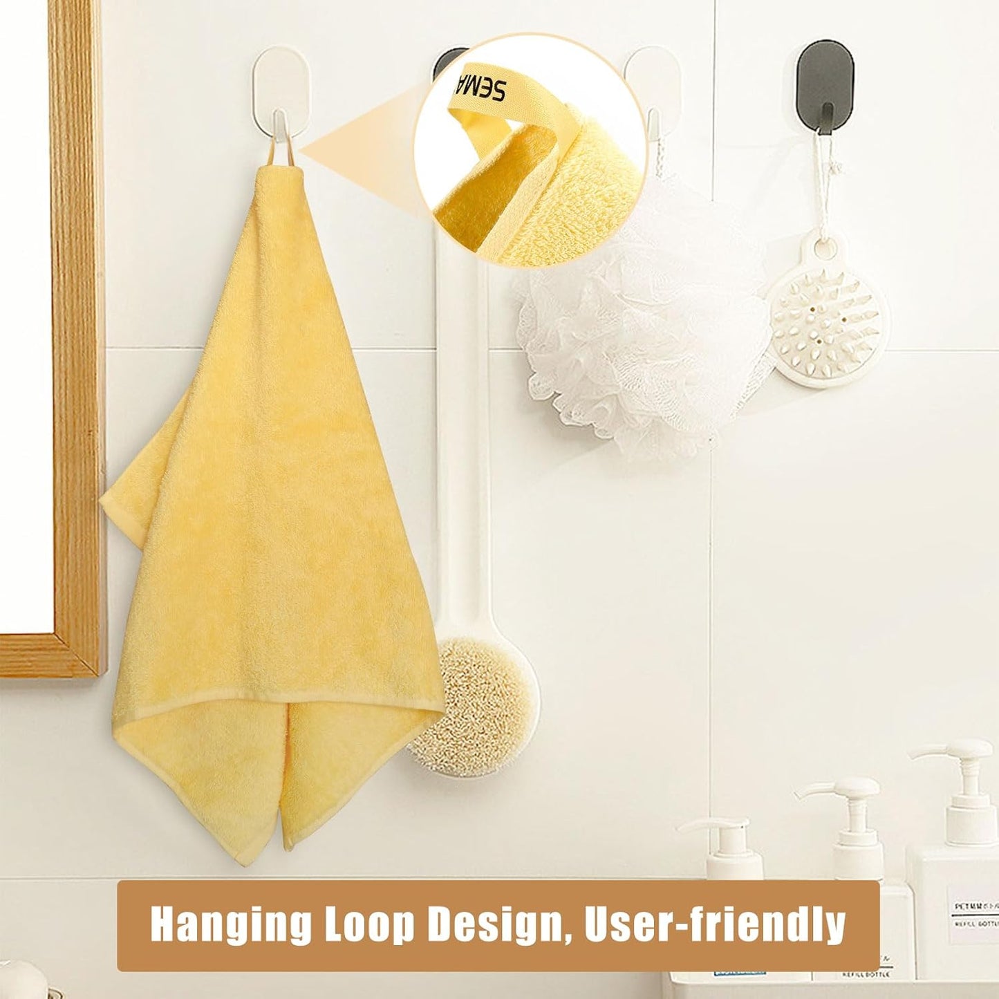 Bath Towel Set, 100% Cotton Bathroom Towels with Hanging Loops, Soft & Absorbent, 8 Piece Towel Set Include 2 Bath Towels, 2 Hand Towels, 4 Washcloths, Yellow & Grey
