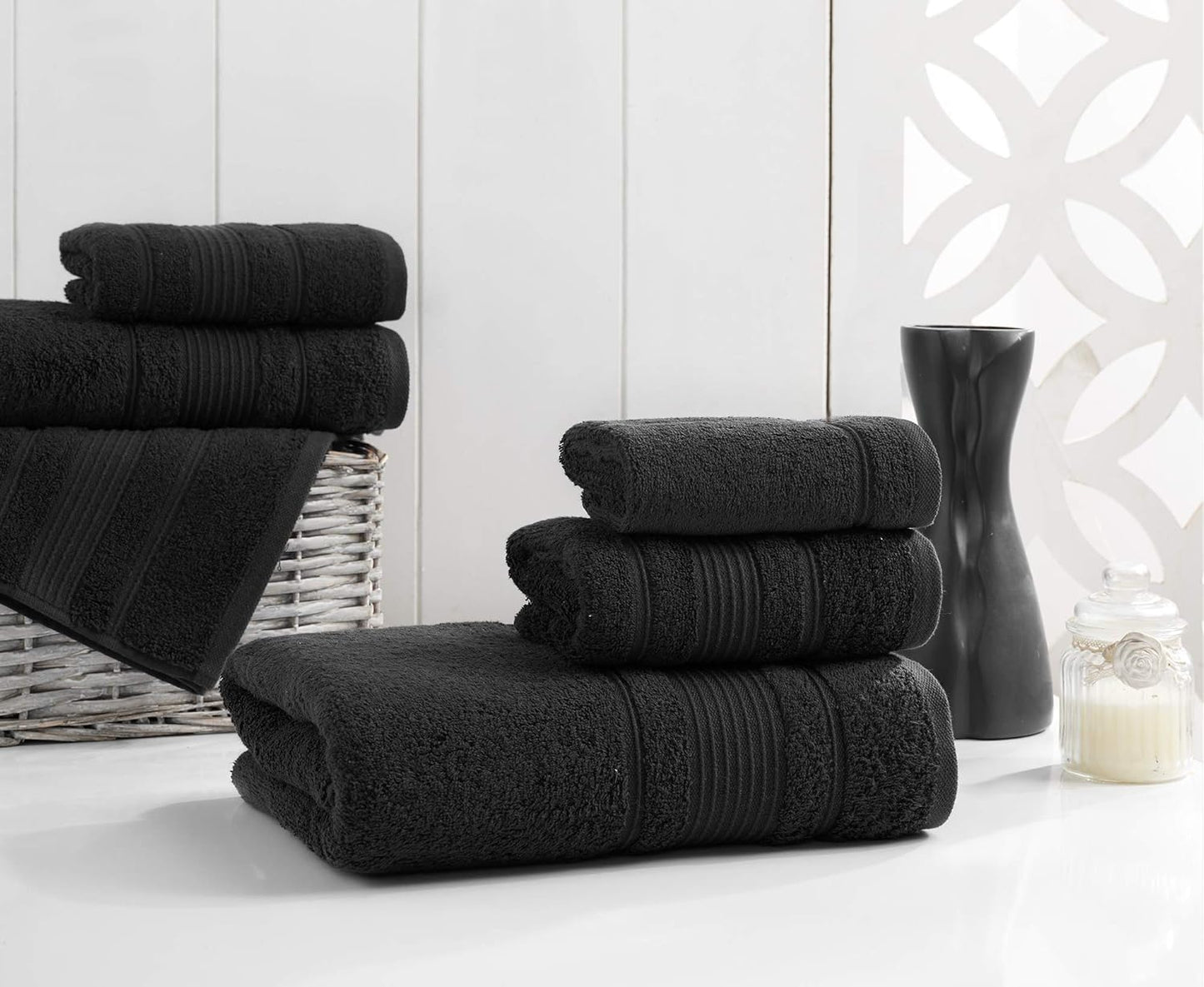 6-Piece Bath Towels Set, 100% Turkish Cotton Premium Quality Bathroom Towels, Soft and Absorbent Turkish Towels, Set Includes 2 Bath Towels, 2 Hand Towels and 2 Washcloths (Black)