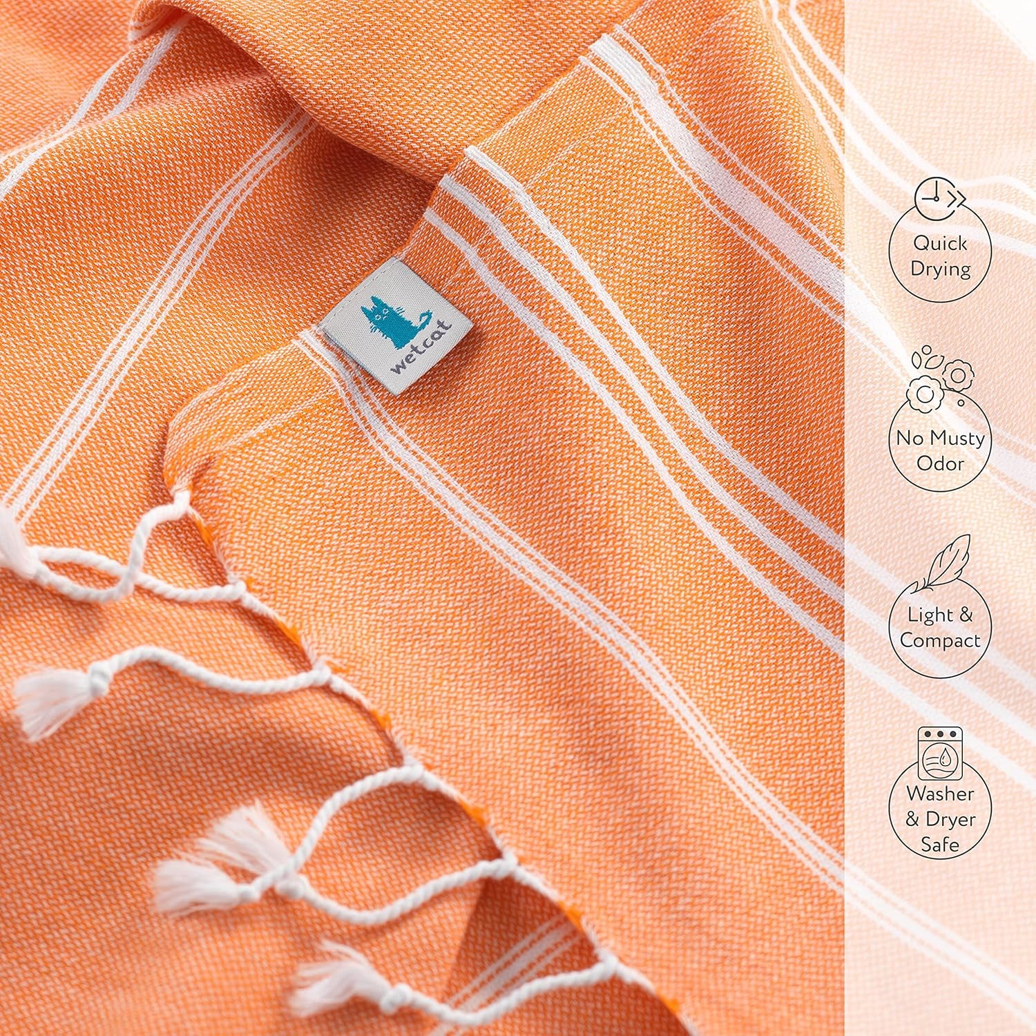 Turkish Hand Towels with Hanging Loop, Set of 2 (20" X 30") 100% Turkish Cotton, Pre-Washed, Quick Drying, for Kitchen or Bathroom - Orange