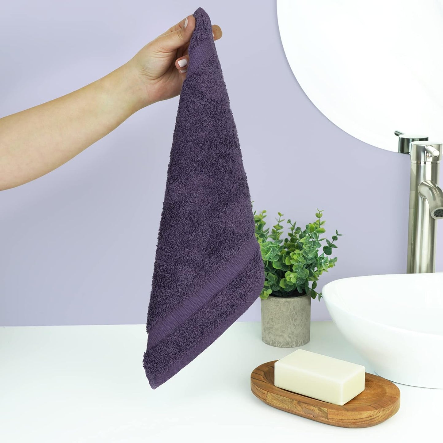 | Hotel & Spa Quality 100% Cotton Premium Turkish Towels | Soft & Absorbent (4-Piece Washcloths, Plum)