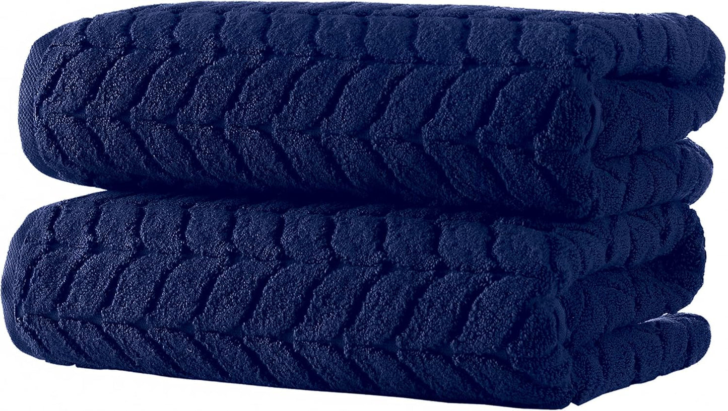 Turkish Bath Towels, Soft Plush Jacquard Luxury Bath Towels, Quick Dry Towel Set (Navy, 4 Pcs Hand Towel Set)