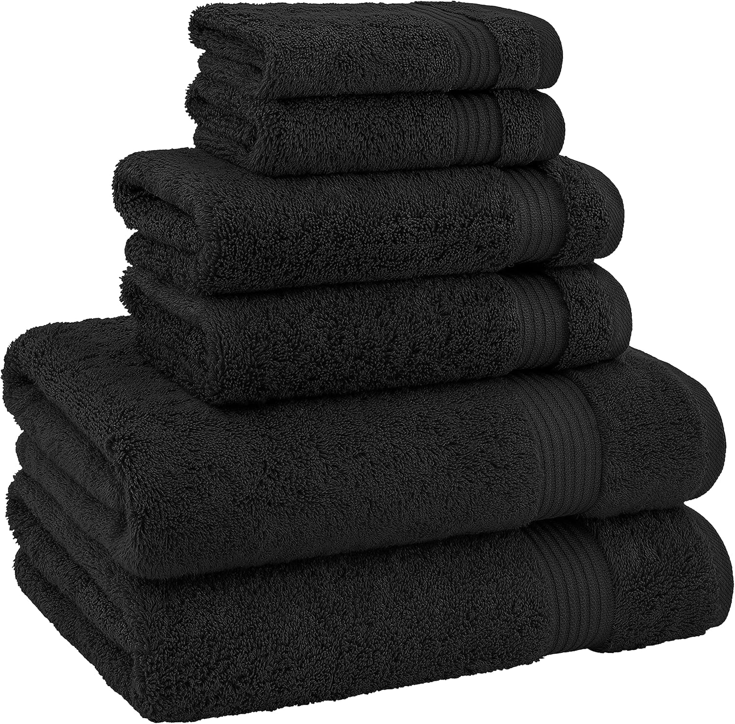 100% Cotton Turkish 6 Piece Towel Set, Luxury Towels Set of 6 for Bathroom Essentials, 2 Bath Towels 2 Hand Towels 2 Washcloths, Black
