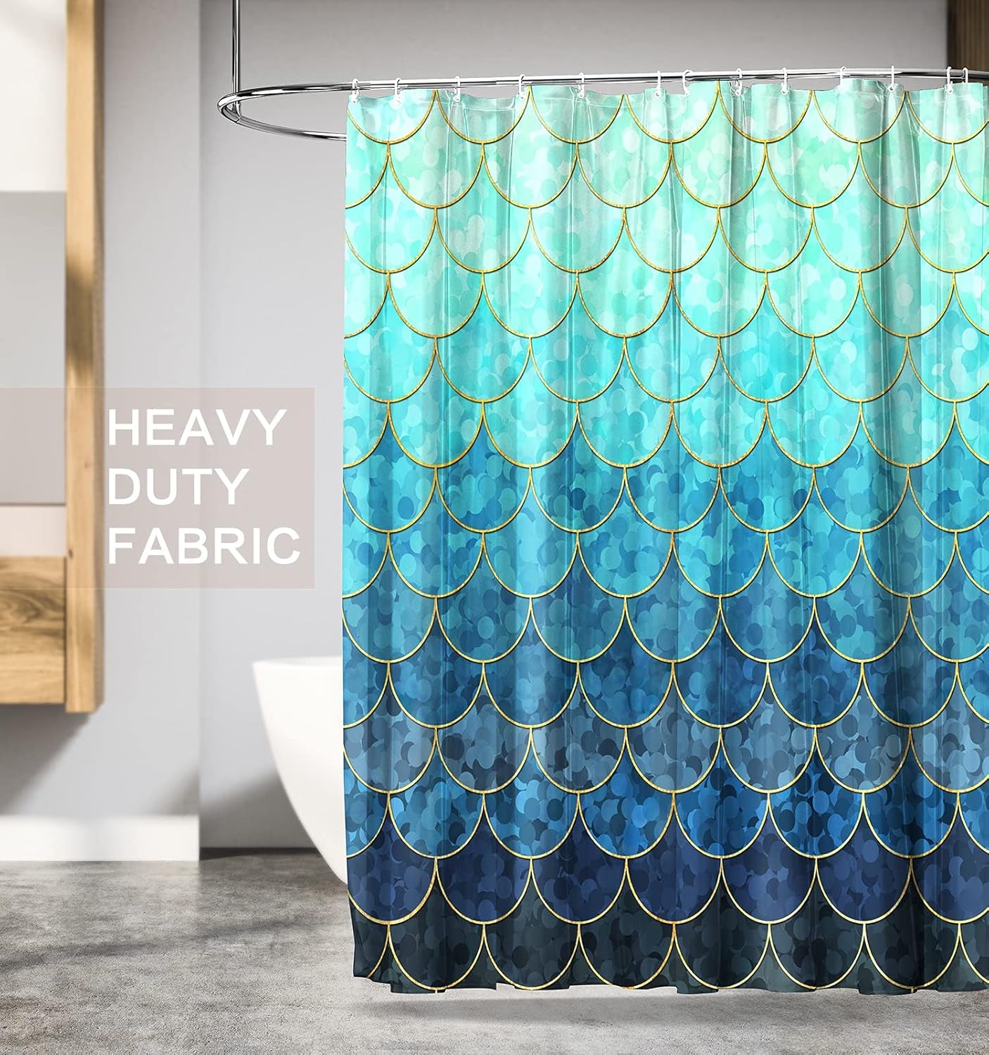 Modern Shower Curtain,Ombre Blue Shower Curtains,Teal Shower Curtain,Fabric Shower Curtains for Bathroom with 12 Hooks, Waterproof Shower Curtain, 72 X 72 Inch