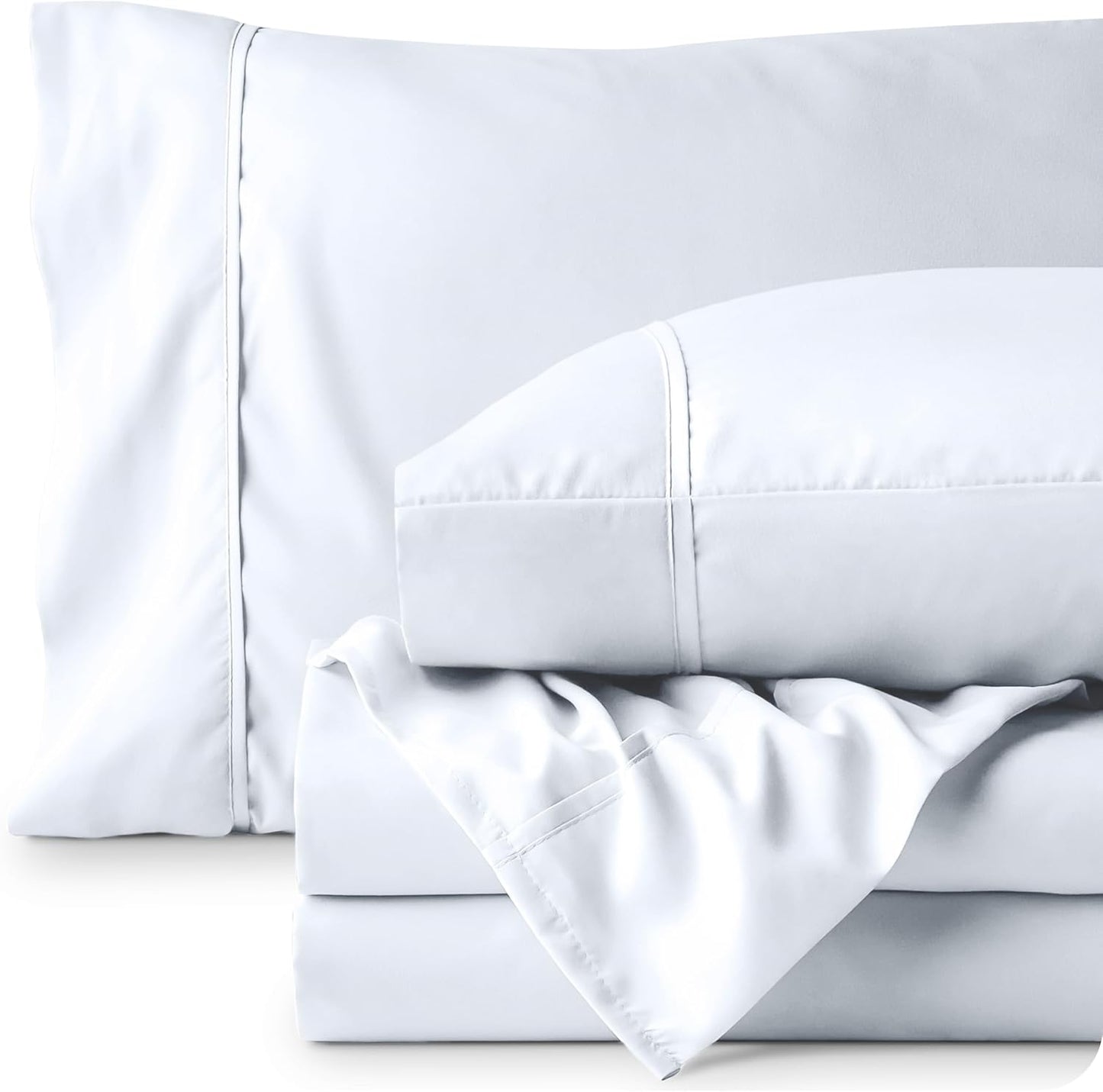 Queen Sheet Set - Luxury 1800 Ultra-Soft Microfiber Queen Bed Sheets - Double Brushed - Deep Pockets - Easy Fit - 4 Piece Set - Bedding Sheets & Pillowcases (Queen, White)