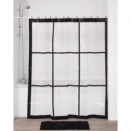 Transparent 71 In. W X 71 In. L PEVA Shower Curtain Black Window Design