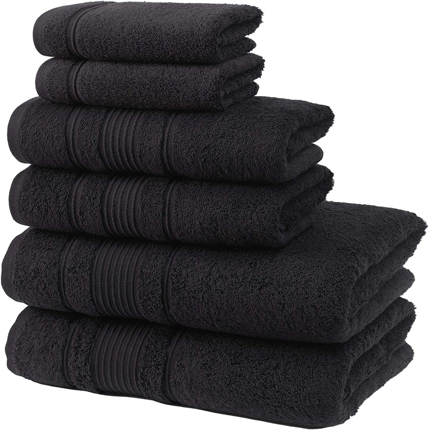 6-Piece Bath Towels Set, 100% Turkish Cotton Premium Quality Bathroom Towels, Soft and Absorbent Turkish Towels, Set Includes 2 Bath Towels, 2 Hand Towels and 2 Washcloths (Black)