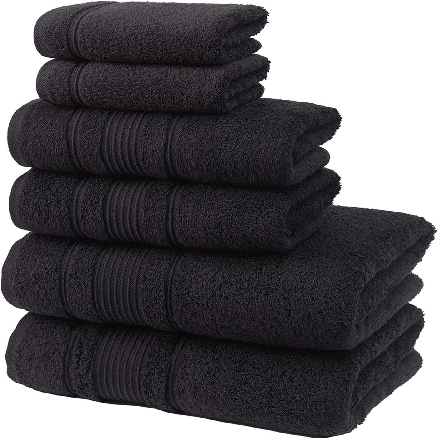 6-Piece Bath Towels Set, 100% Turkish Cotton Premium Quality Bathroom Towels, Soft and Absorbent Turkish Towels, Set Includes 2 Bath Towels, 2 Hand Towels and 2 Washcloths (Black)