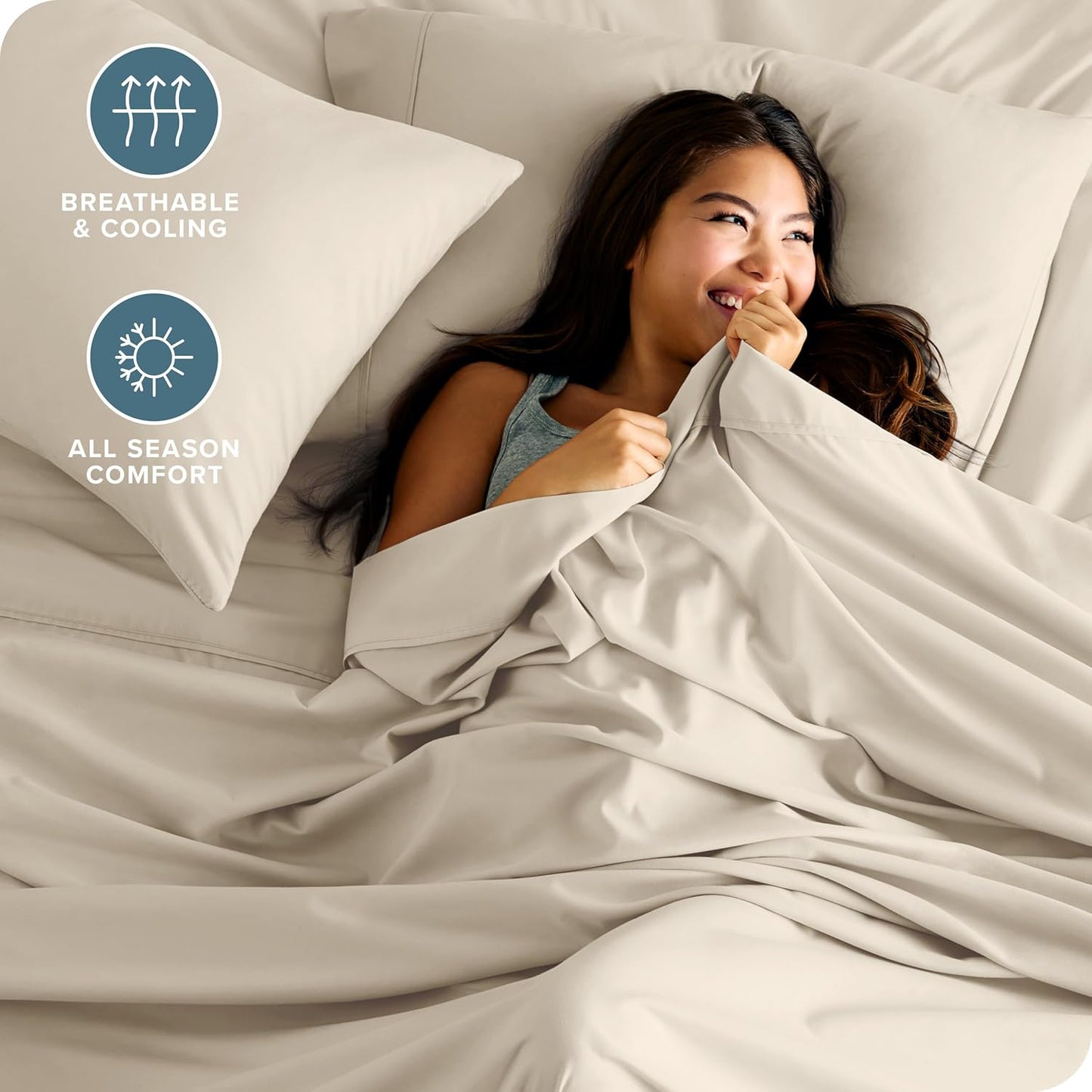 Split King Sheet Set - 1800 Ultra-Soft Microfiber Bed Sheets - Double Brushed - Deep Pockets - Easy Fit - 5 Piece Set - Bedding Sheets & Pillowcases (Sand)