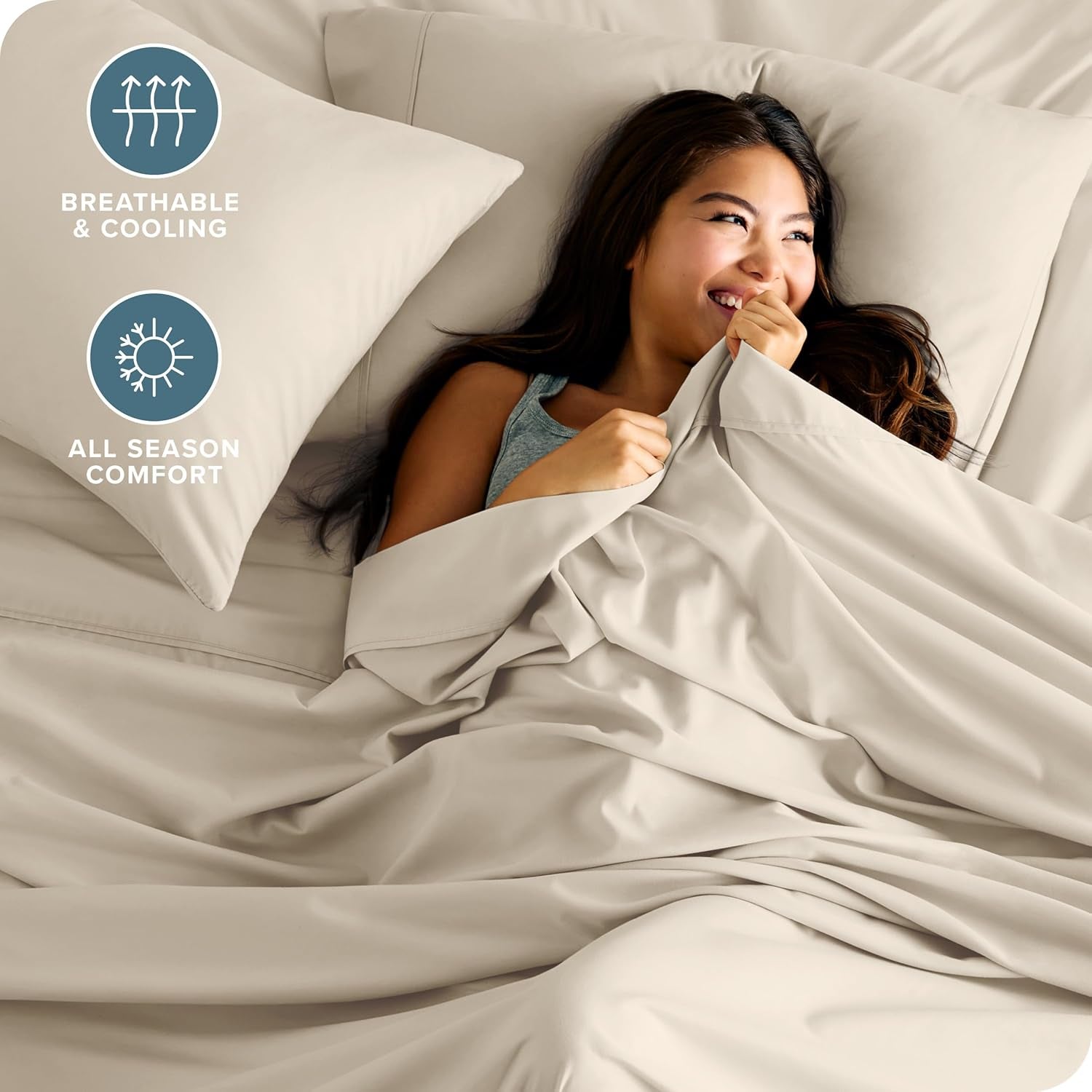 Split King Sheet Set - 1800 Ultra-Soft Microfiber Bed Sheets - Double Brushed - Deep Pockets - Easy Fit - 5 Piece Set - Bedding Sheets & Pillowcases (Sand)