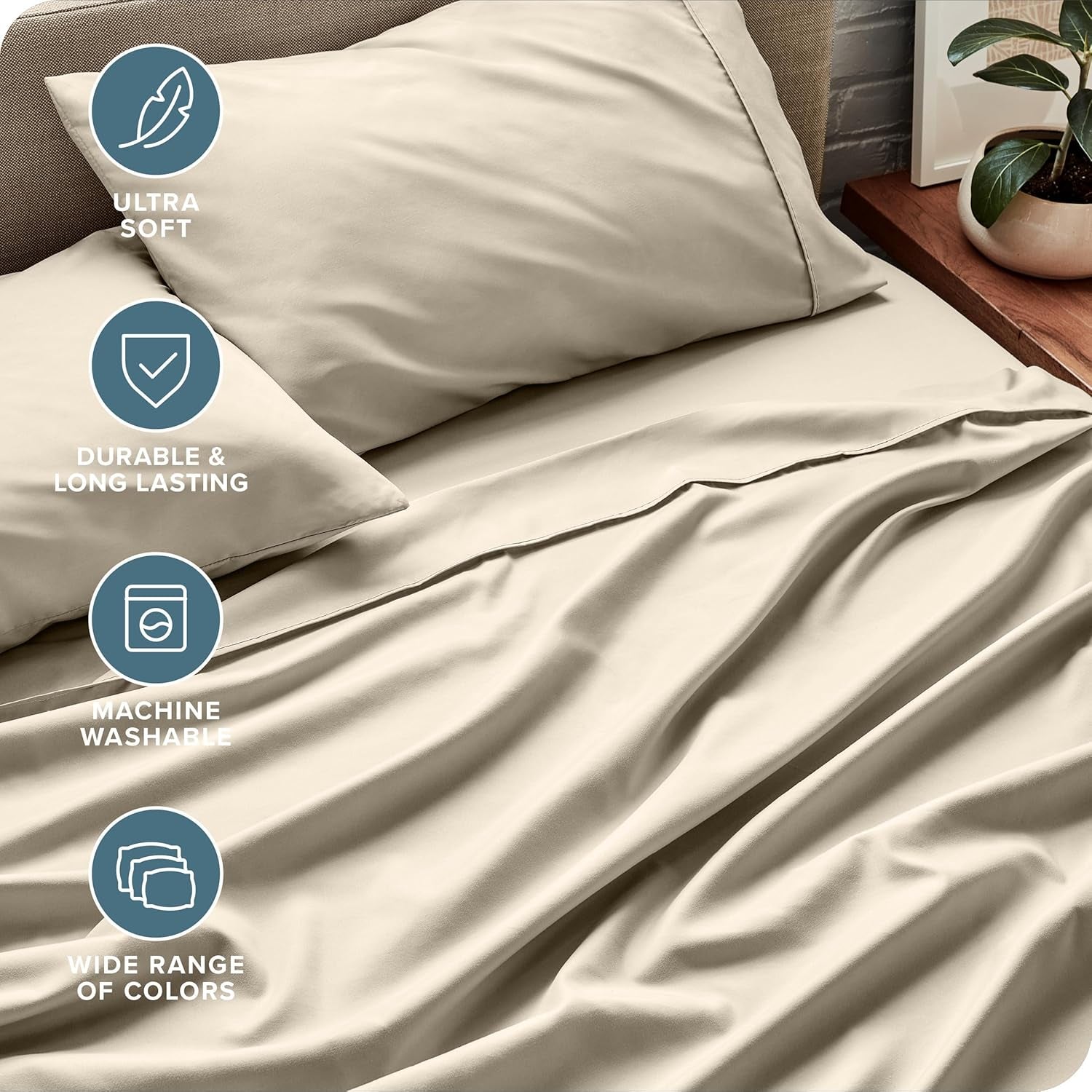 Split King Sheet Set - 1800 Ultra-Soft Microfiber Bed Sheets - Double Brushed - Deep Pockets - Easy Fit - 5 Piece Set - Bedding Sheets & Pillowcases (Sand)