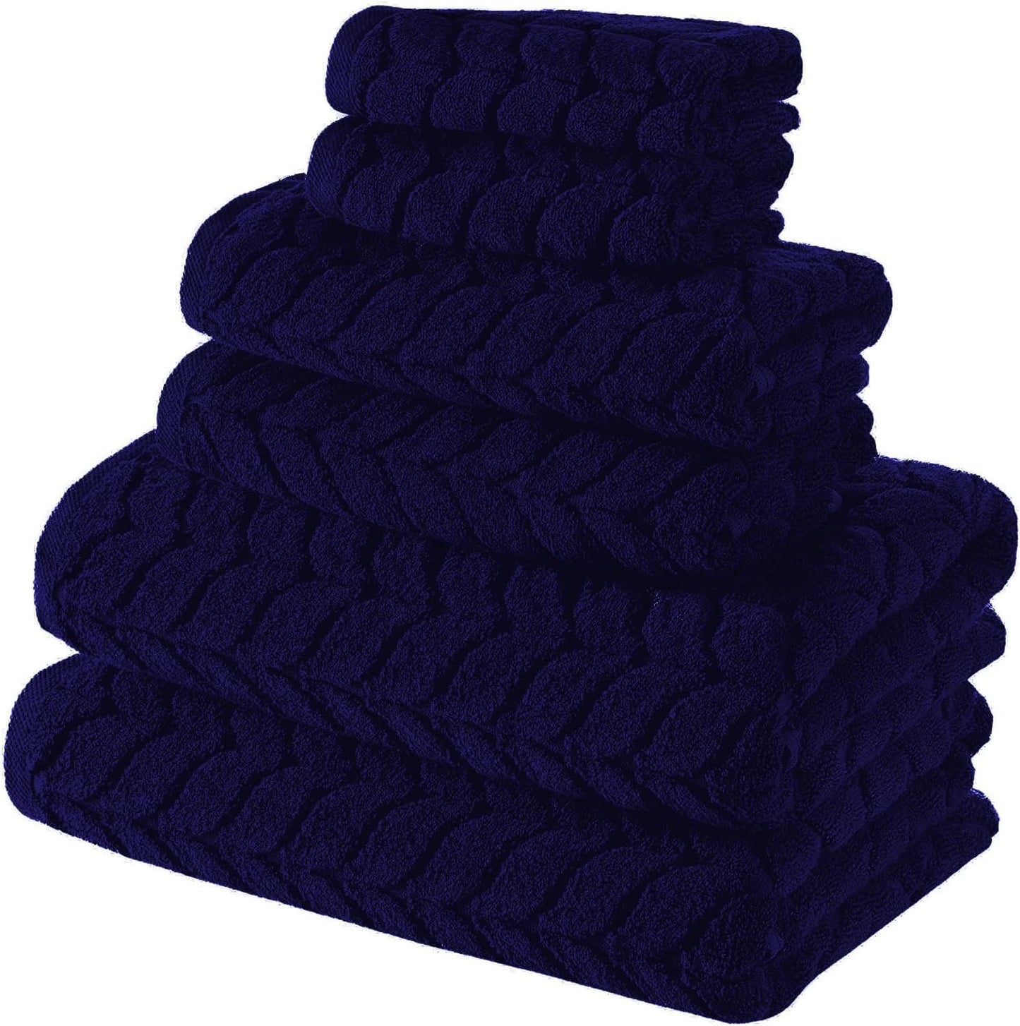 Turkish Bath Towels, Soft Plush Jacquard Luxury Bath Towels, Quick Dry Towel Set (Navy, 4 Pcs Hand Towel Set)