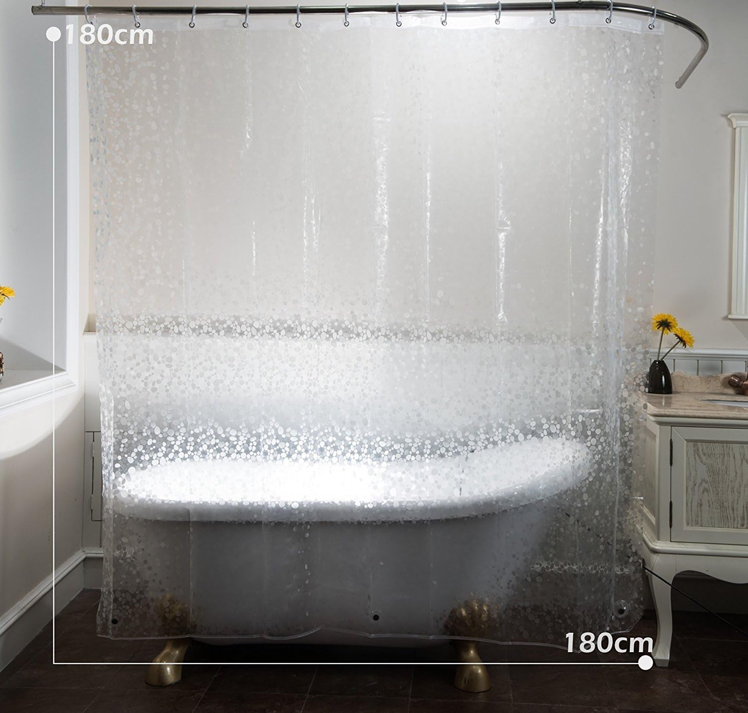 15 Gauge EVA Shower Curtain Liner, Waterproof Shower Liner for Bathroom Bath Stall, 70.8 X 70.8, Clear Cobblestone Design