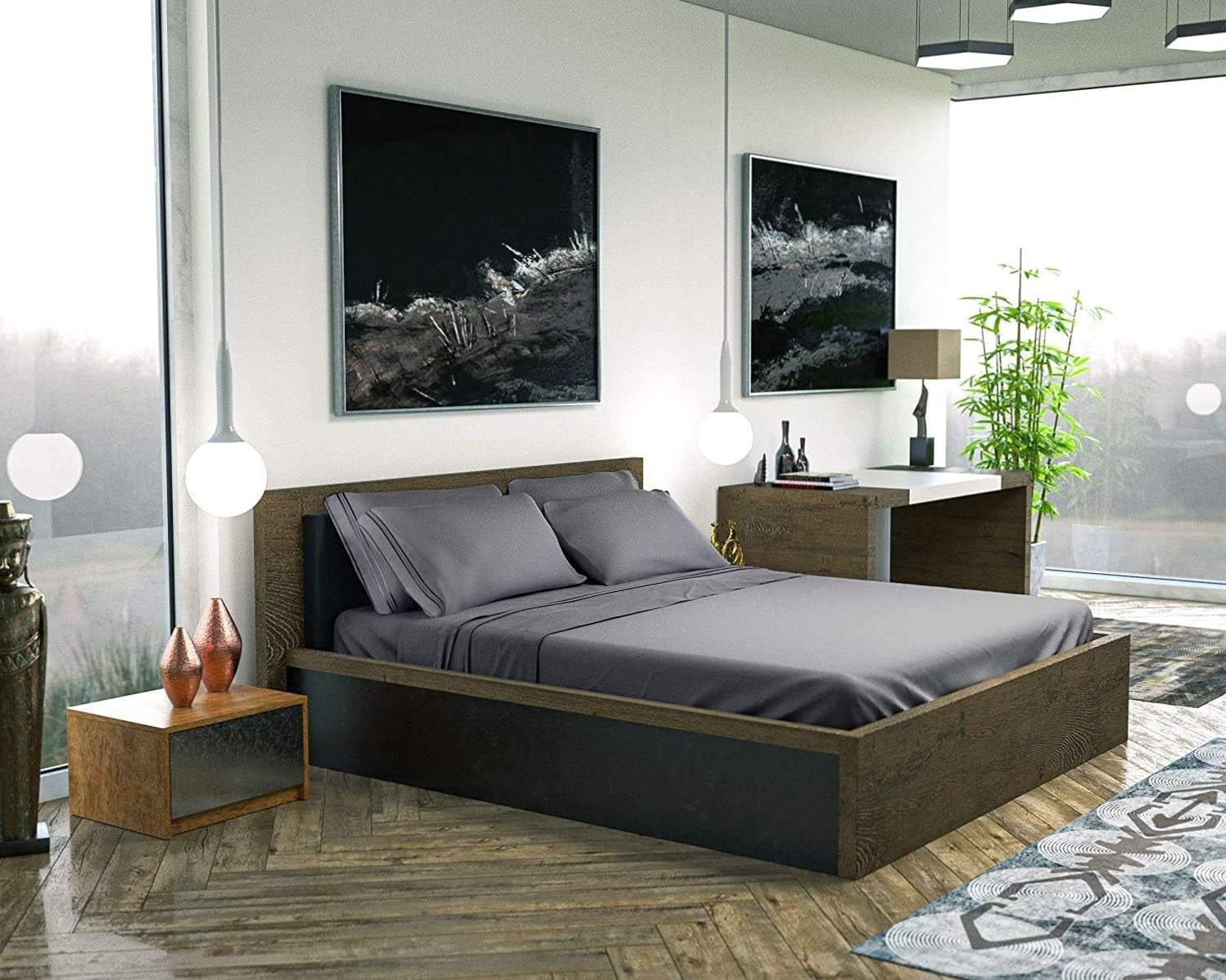 Queen Sheet Set – 6 Pcs Cooling Bed Sheets – up to 15” Deep Sheets Queen Size Bed Set – 2500 Supreme Collection – Extra Soft 100% Brushed Microfiber Hotel Luxury with Side Pocket – Gray