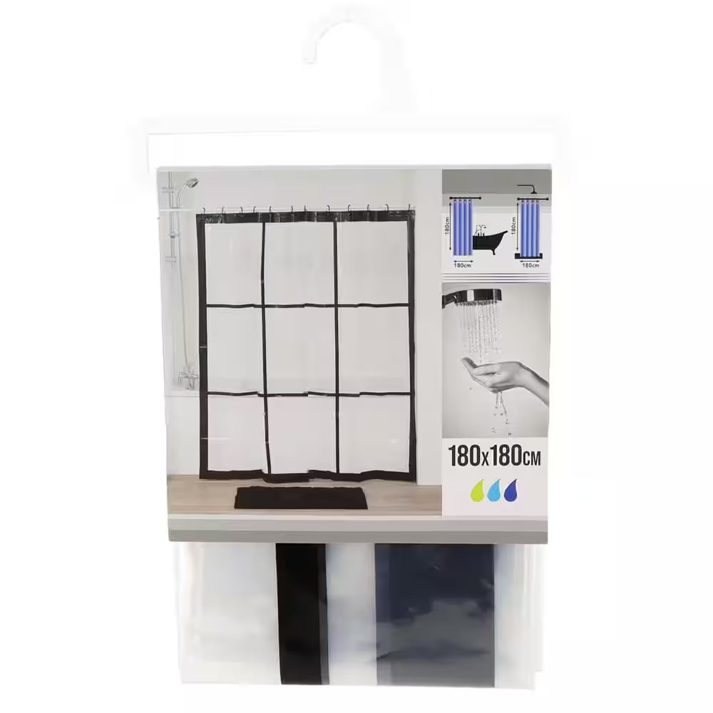 Transparent 71 In. W X 71 In. L PEVA Shower Curtain Black Window Design