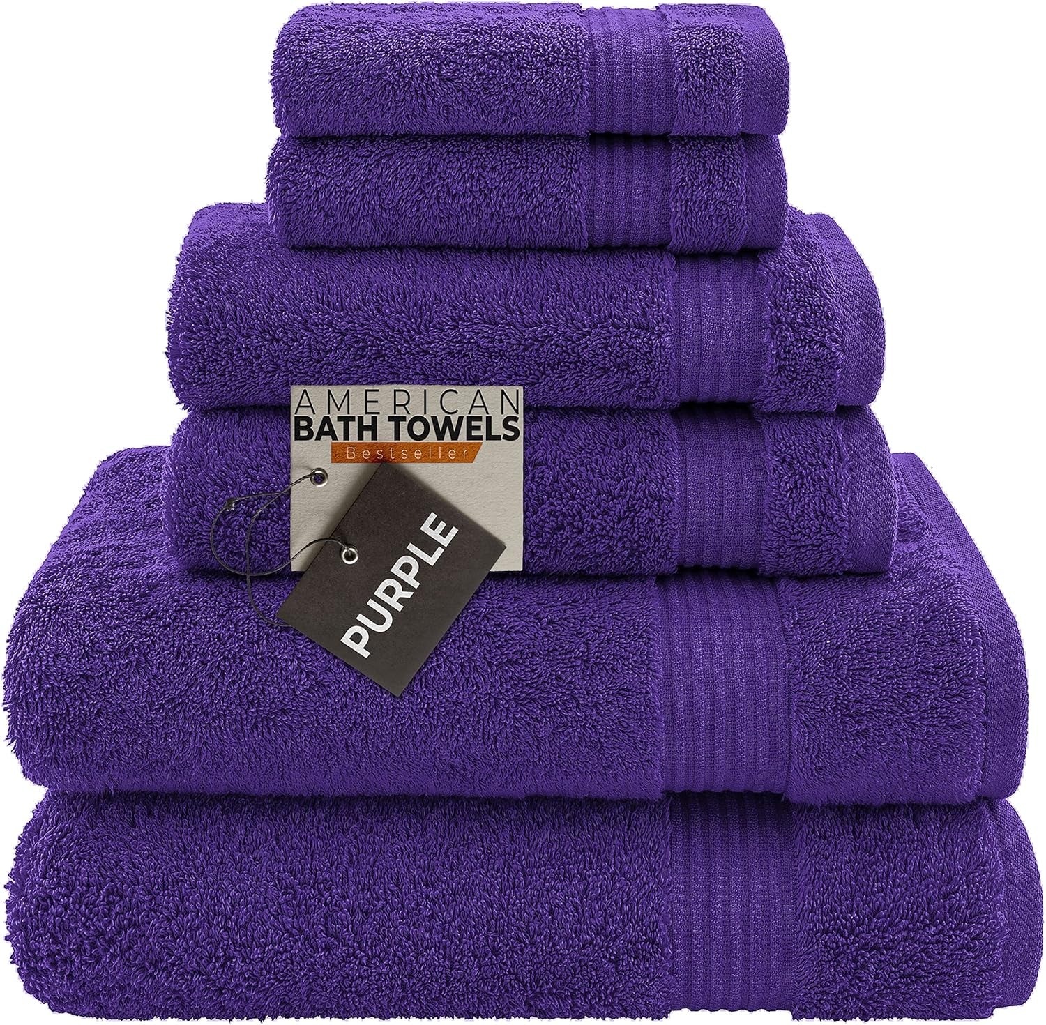 2 Washcloths, 2 Hand Towels, 2 Bath Towels, Soft & Absorbent 600 GSM Premium Hotel & Spa Quality 6 Piece Genuine Turkish Cotton Bathroom Towel Set, Aqua Blue (6 Piece Turkish Towel Set, Purple)