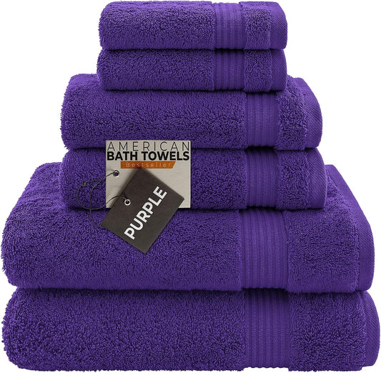 2 Washcloths, 2 Hand Towels, 2 Bath Towels, Soft & Absorbent 600 GSM Premium Hotel & Spa Quality 6 Piece Genuine Turkish Cotton Bathroom Towel Set, Aqua Blue (6 Piece Turkish Towel Set, Purple)