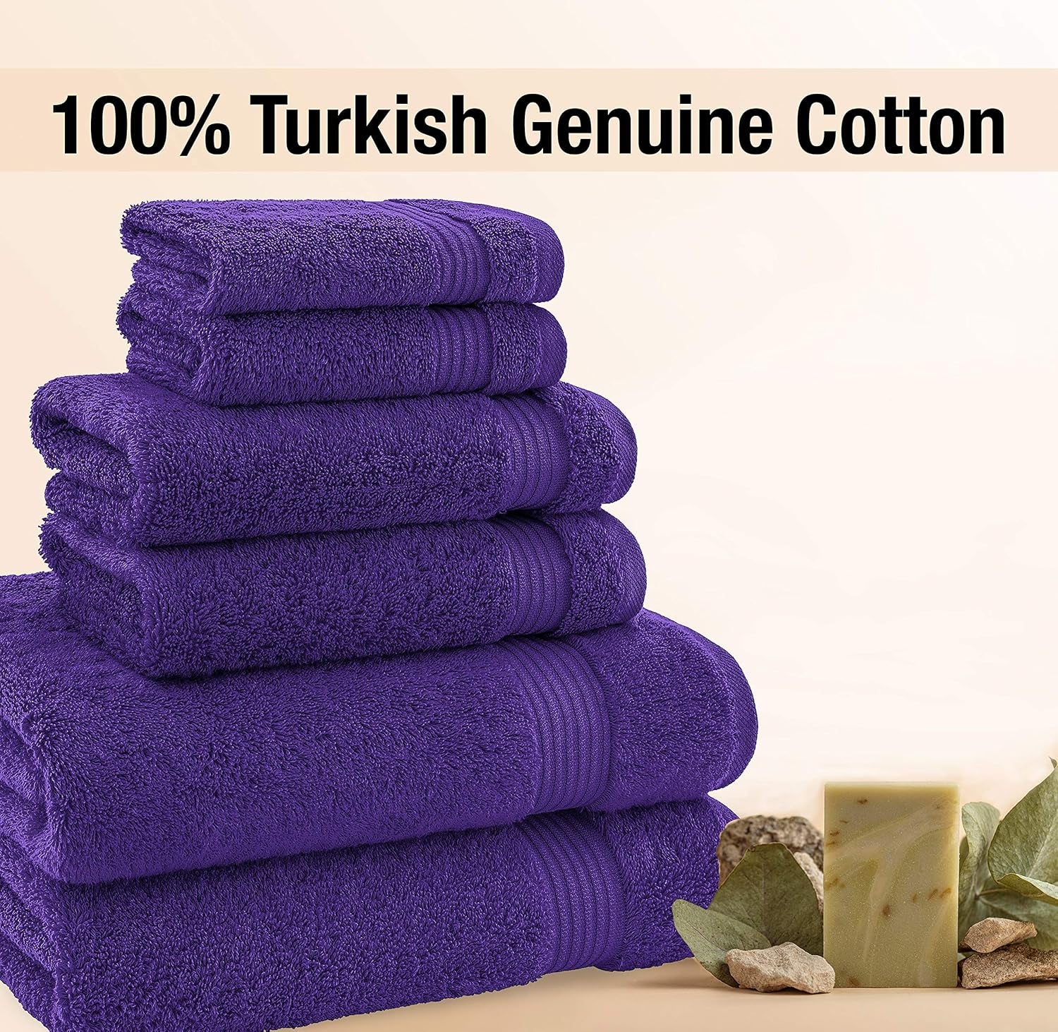 2 Washcloths, 2 Hand Towels, 2 Bath Towels, Soft & Absorbent 600 GSM Premium Hotel & Spa Quality 6 Piece Genuine Turkish Cotton Bathroom Towel Set, Aqua Blue (6 Piece Turkish Towel Set, Purple)