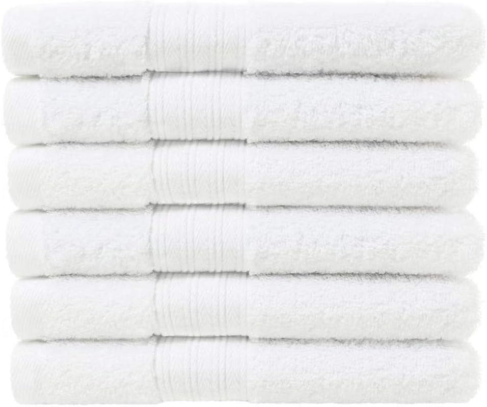 6 Pack Premium 100% Cotton Hand Towels, Absorbent Bathroom Hand Towel 16 X 28 Inches, Hotel & Spa Quality Towels, White