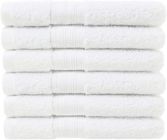 6 Pack Premium 100% Cotton Hand Towels, Absorbent Bathroom Hand Towel 16 X 28 Inches, Hotel & Spa Quality Towels, White