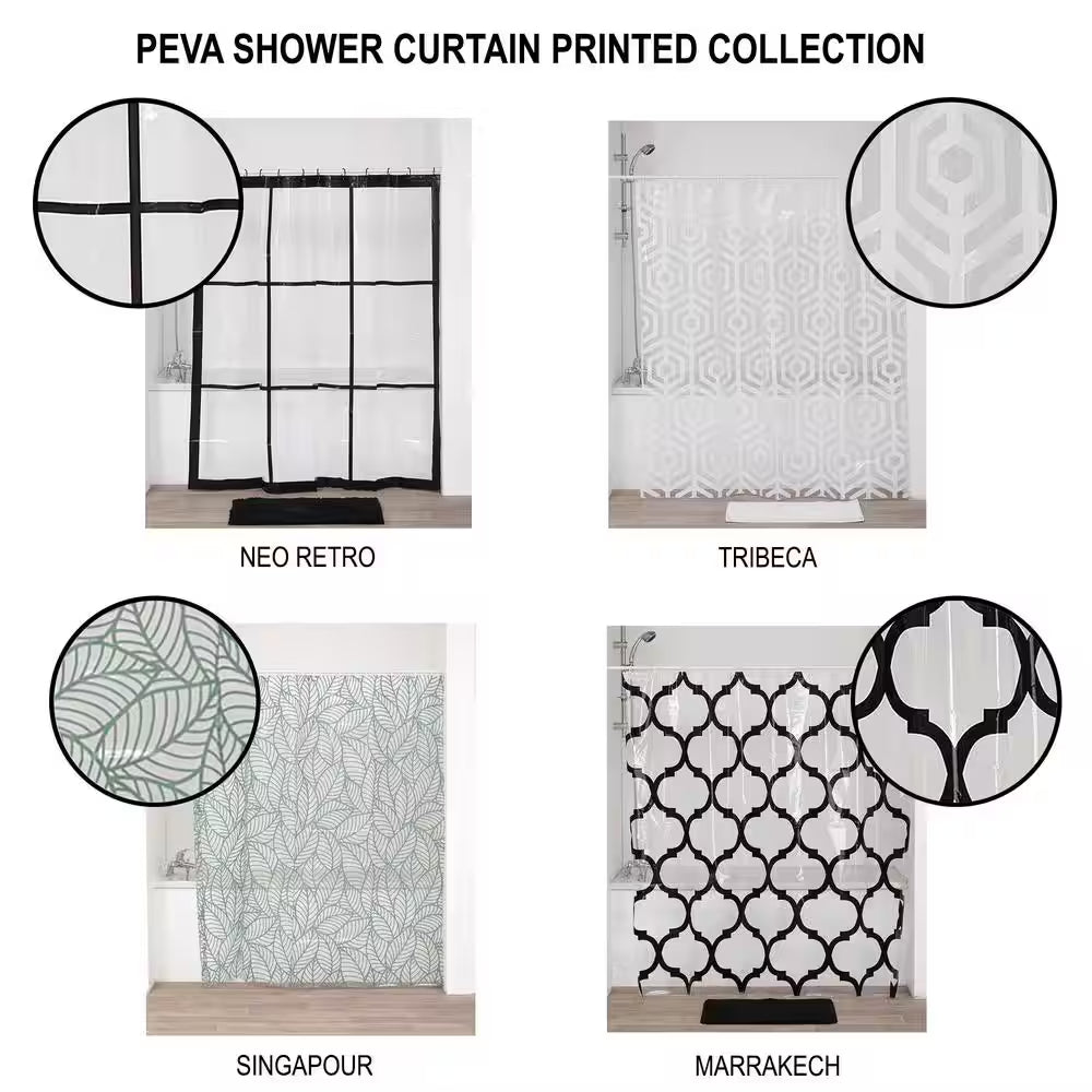 Transparent 71 In. W X 71 In. L PEVA Shower Curtain Black Window Design