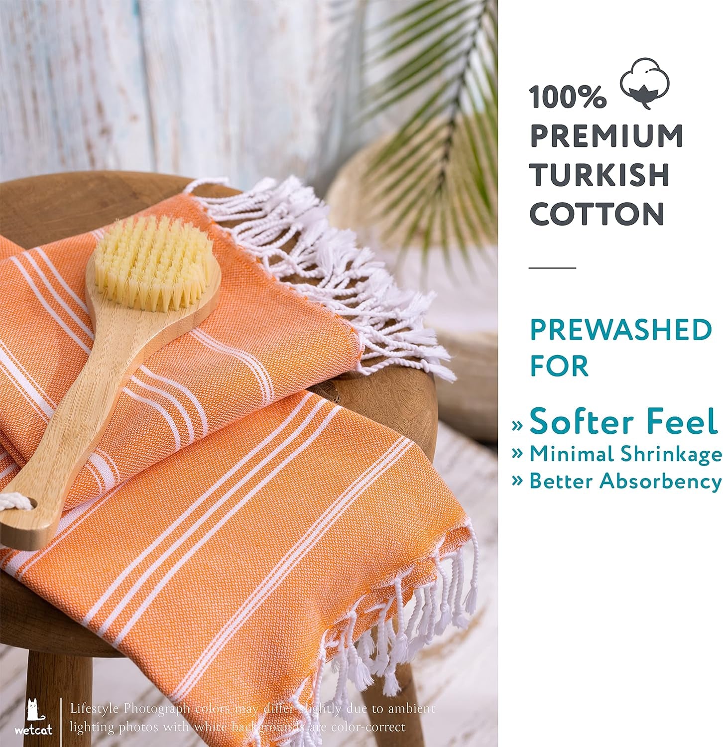 Turkish Hand Towels with Hanging Loop, Set of 2 (20" X 30") 100% Turkish Cotton, Pre-Washed, Quick Drying, for Kitchen or Bathroom - Orange