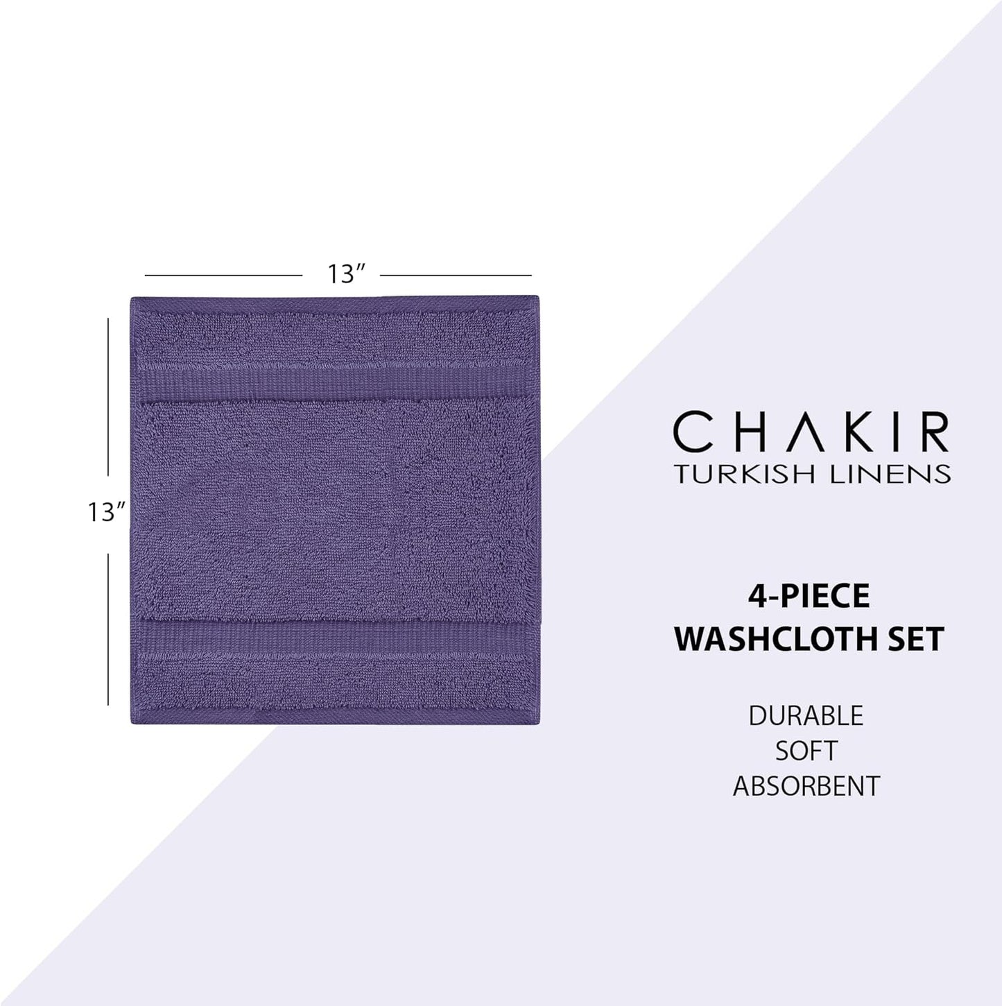 | Hotel & Spa Quality 100% Cotton Premium Turkish Towels | Soft & Absorbent (4-Piece Washcloths, Plum)