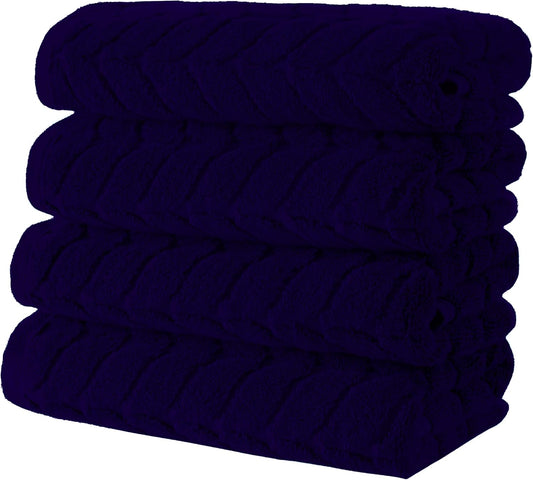 Turkish Bath Towels, Soft Plush Jacquard Luxury Bath Towels, Quick Dry Towel Set (Navy, 4 Pcs Hand Towel Set)