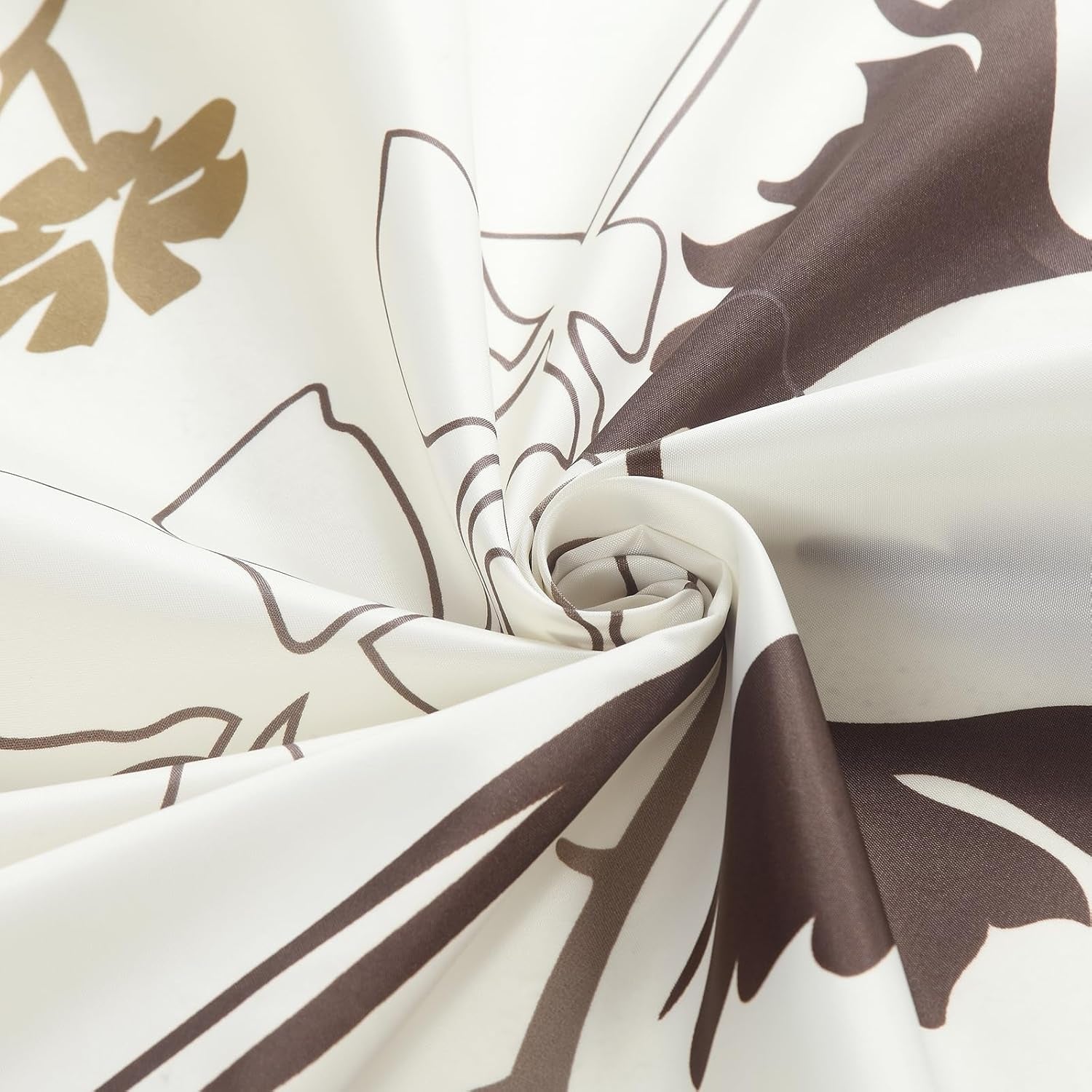 Floral Fabric Shower Curtain, Beige Brown Grey Plant Shower Curtains for Bathroom, Waterproof Bathroom Curtains, 72" W X 72" H