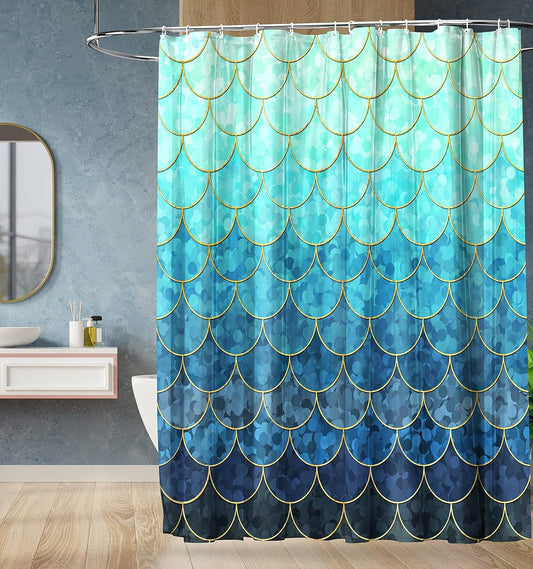 Modern Shower Curtain,Ombre Blue Shower Curtains,Teal Shower Curtain,Fabric Shower Curtains for Bathroom with 12 Hooks, Waterproof Shower Curtain, 72 X 72 Inch