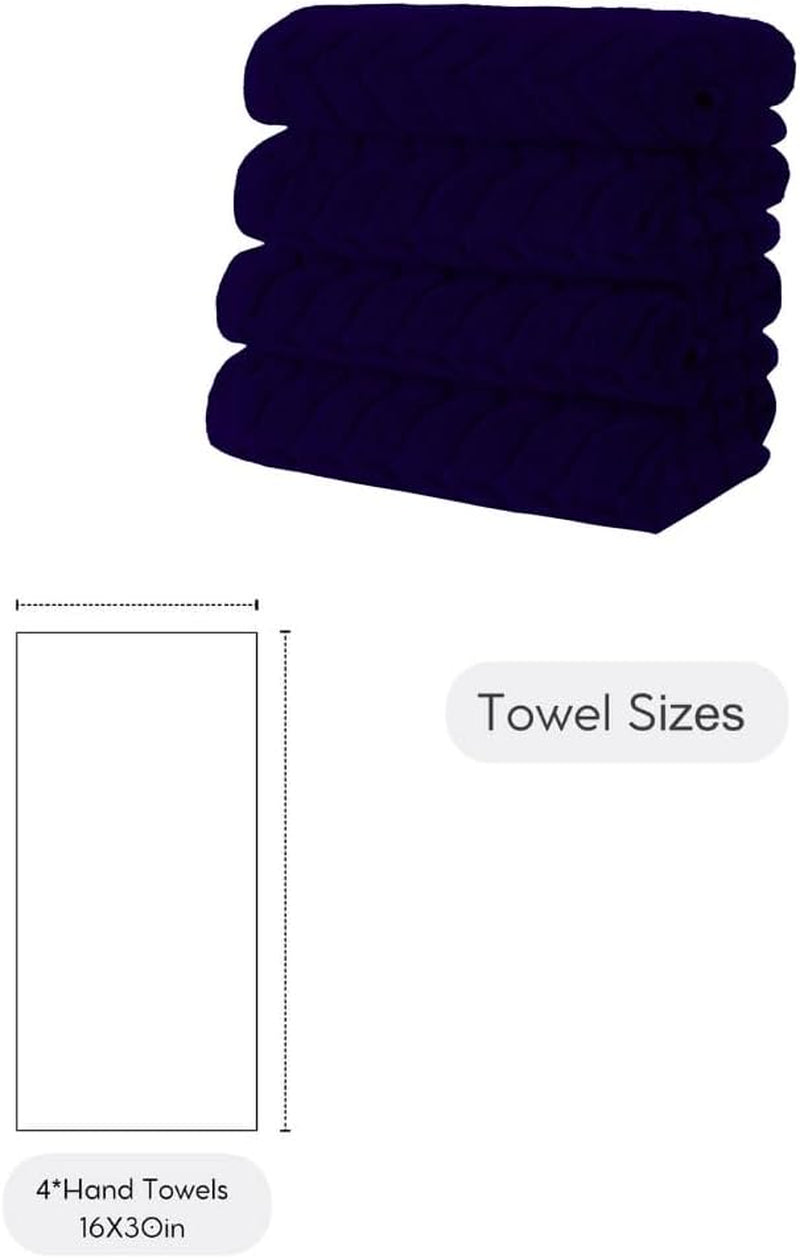 Turkish Bath Towels, Soft Plush Jacquard Luxury Bath Towels, Quick Dry Towel Set (Navy, 4 Pcs Hand Towel Set)
