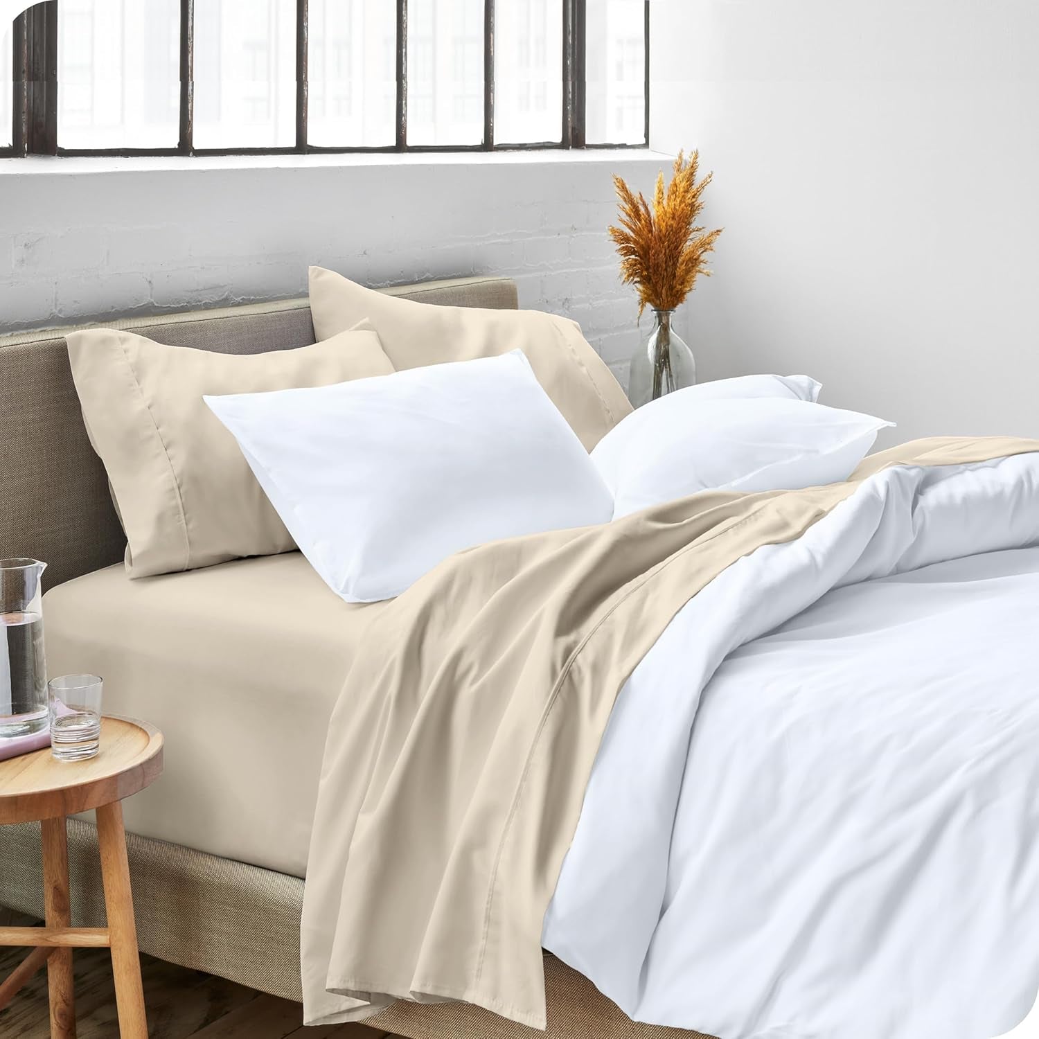 Split King Sheet Set - 1800 Ultra-Soft Microfiber Bed Sheets - Double Brushed - Deep Pockets - Easy Fit - 5 Piece Set - Bedding Sheets & Pillowcases (Sand)