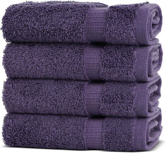 | Hotel & Spa Quality 100% Cotton Premium Turkish Towels | Soft & Absorbent (4-Piece Washcloths, Plum)