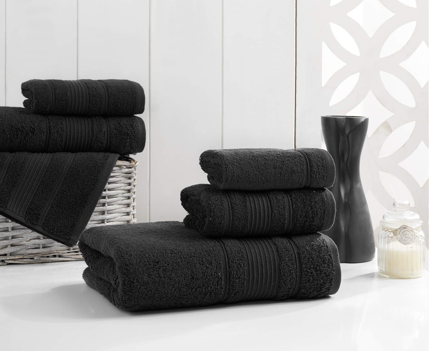 6-Piece Bath Towels Set, 100% Turkish Cotton Premium Quality Bathroom Towels, Soft and Absorbent Turkish Towels, Set Includes 2 Bath Towels, 2 Hand Towels and 2 Washcloths (Black)